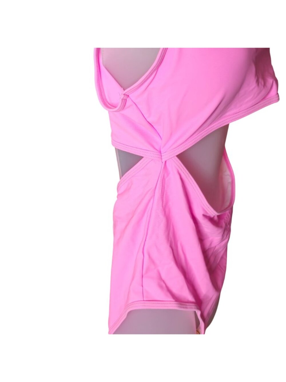 Pink One Piece Swimsuit XL Cutout Tank Scoop Neck Lined Removable Padding - Picture 3 of 10